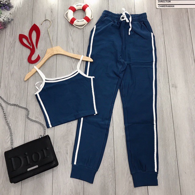 Set Combo  Bộ Thun Ôm Cotton Áo 2 Dây Quần Thun Dài Bo Tập Gym Thể Thao Form Body Thấm Mồ Hôi Co Giãn, Sexy Tôn Dáng