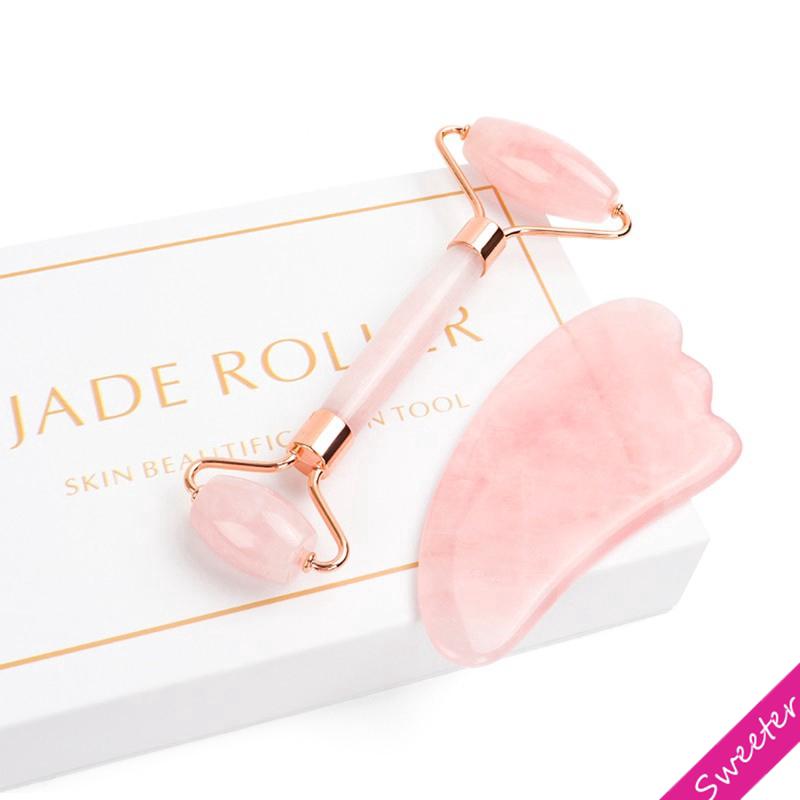 Cây lăn massage bằng đá ngọc bích 2 đầu lớn nhỏ thời trang giúp thư giãn thon gọn mặt tiện dụng
