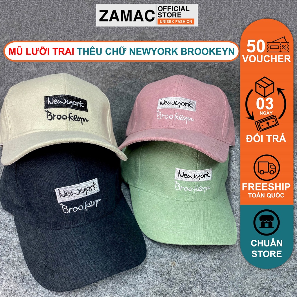 Mũ lưỡi trai, nón kết thêu chữ Newyork ZAMAC phong cách Ulzzang Unisex nam nữ ZN2