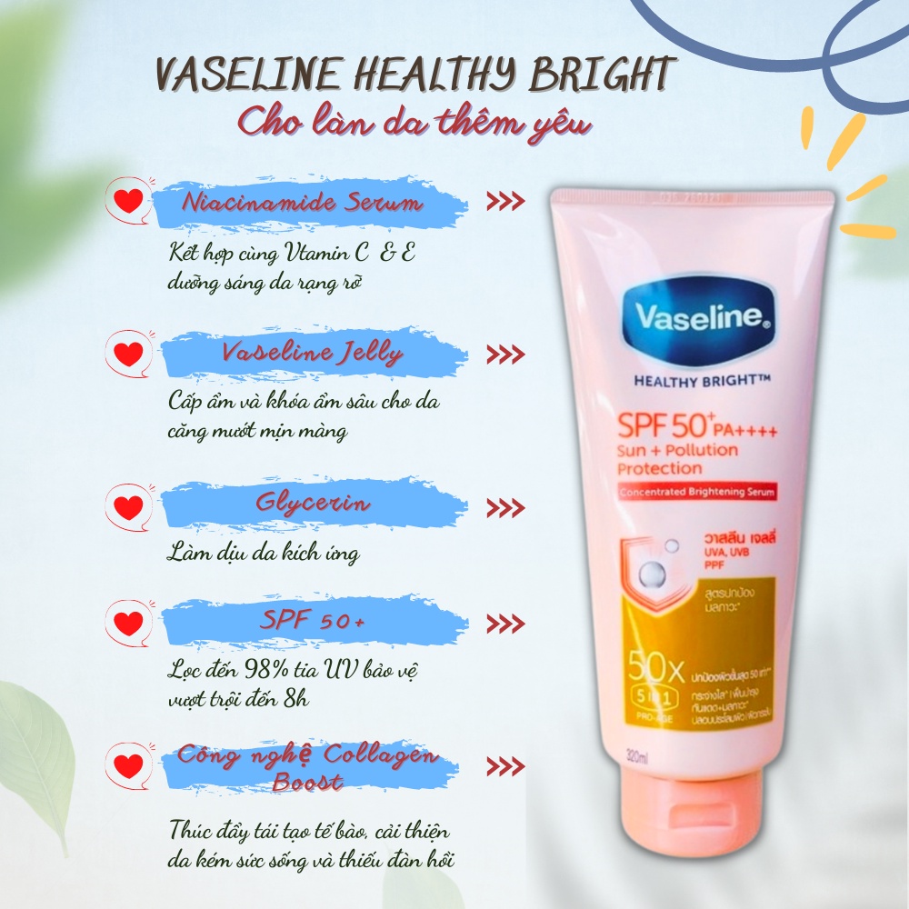 Dưỡng thể Vaseline 50X chống nắng Healthy Bright SPF50+ PA++++ 320ml Thái Lan