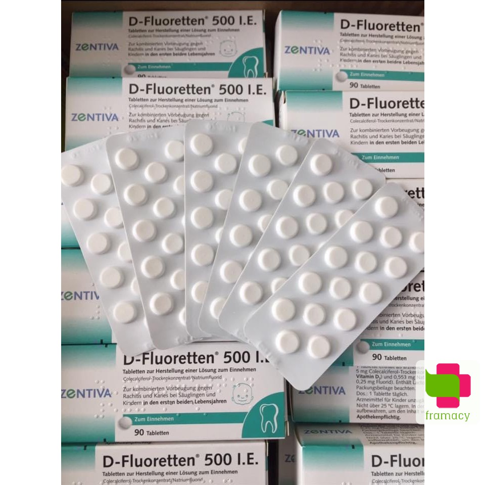 Vitamin D Zentiva Fluoretten 500 IE, Đức (90 viên) hỗ trợ phát triển xương + răng cho trẻ sơ sinh và trẻ nhỏ dưới 2 tuổi
