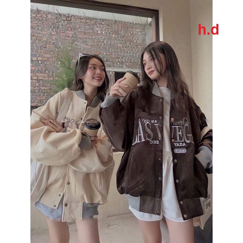 Áo Khoác Nhung Tăm bomber Cao Cấp Unisex Chữ LAS Ulzzang Hàn QUốc