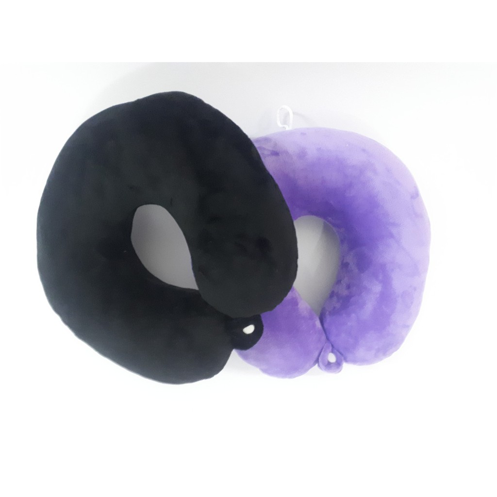 Bộ 2 Gối đỡ cổ du lịch chữ u có dây treo và nút cài - Màu Tím, đen