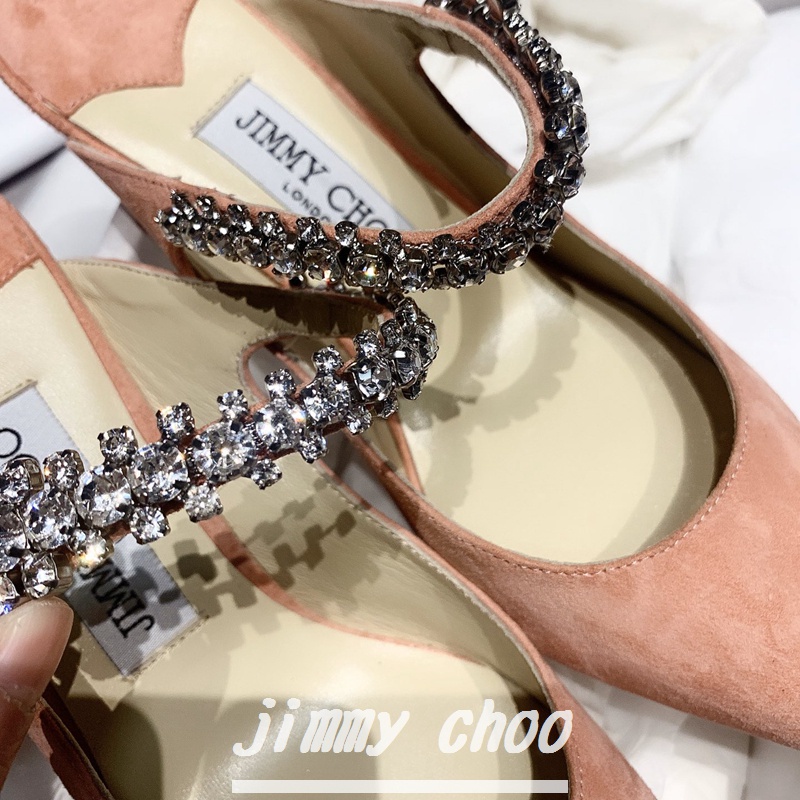 JIMMY CHOO Giày Cao Gót 6.5cm Mũi Nhọn Bằng Da Bò Đính Đá Thời Trang Quyến Rũ Cho Nữ