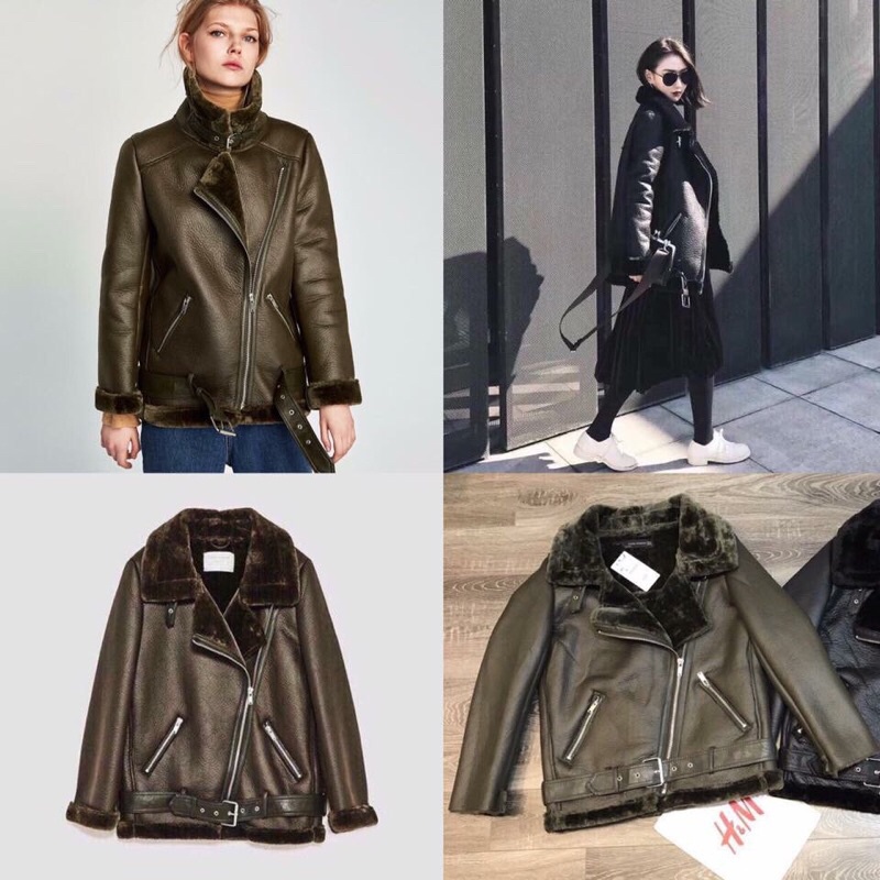 Áo khoác zara lót lông xanh rêu