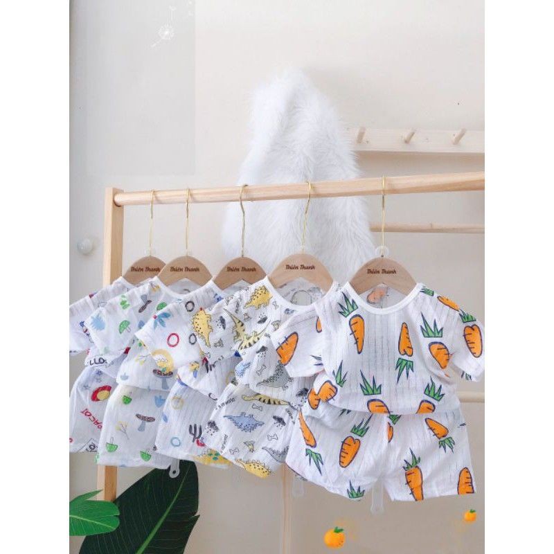 Bộ cotton giấy cài vai cho bé trai bé gái 5-15kg