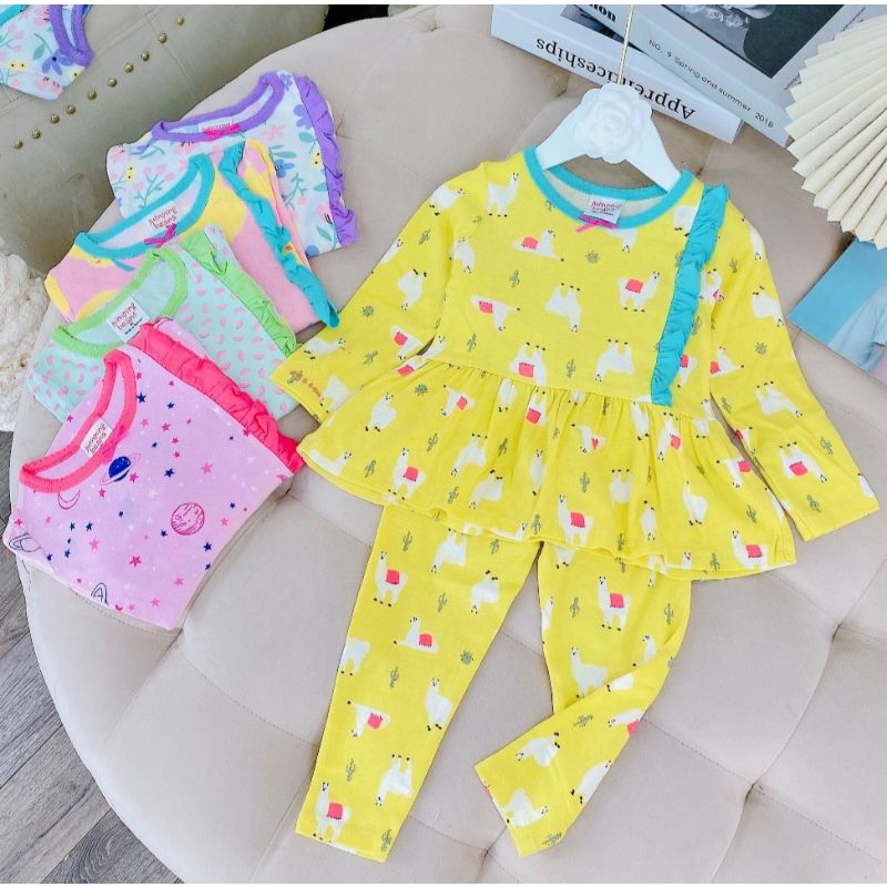 Bộ Dài Tay Bé Gái Bánh Bèo cotton xuất dư chất đẹp