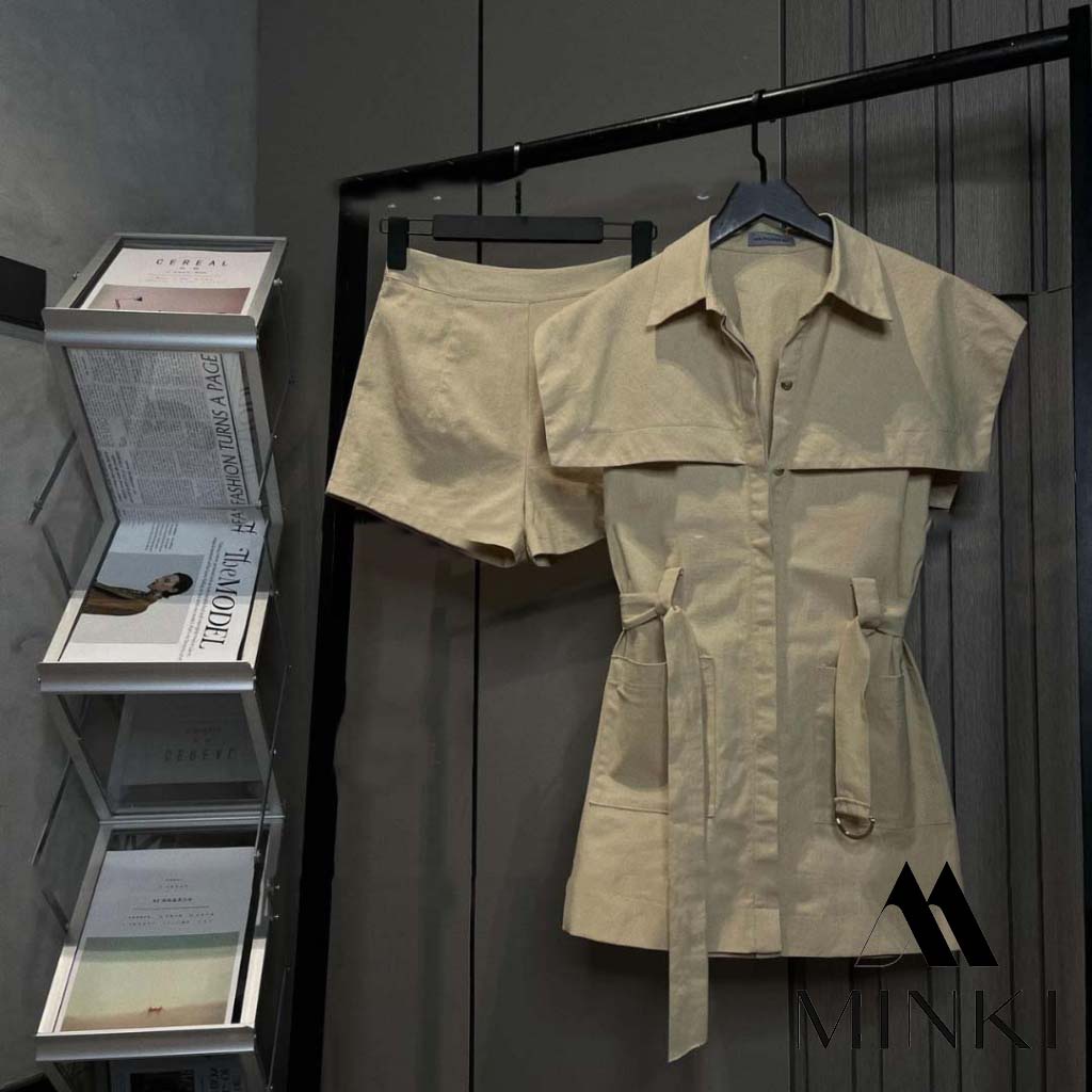 SET KAKI SIÊU TÂY GỒM ÁO KÈM ĐAI VÀ QUẦN SHORT - CHẤT LIỆU CAO CẤP - MÀU TRẮNG / NÂU / NUDE