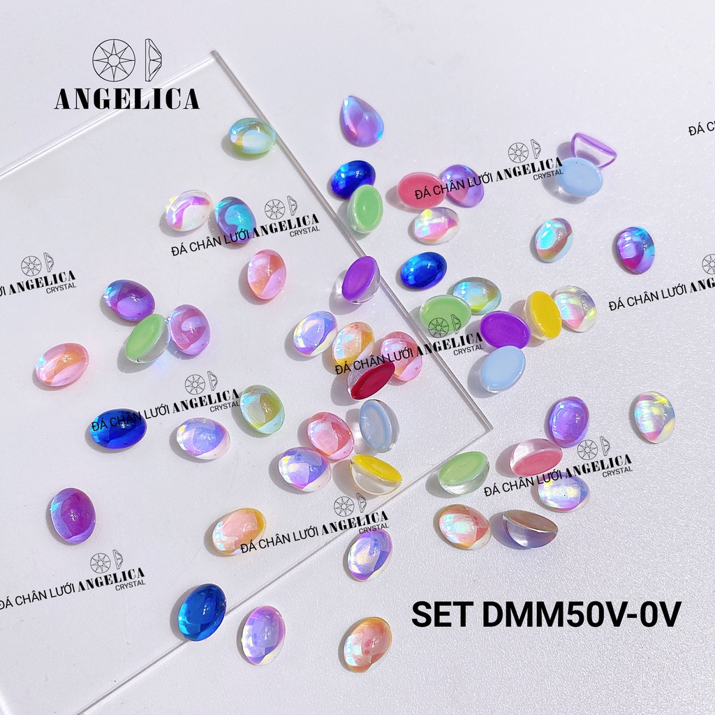 Set Mix Đá Nail Mắt Mèo Hình Trái Tim Chân Vàng Trang Trí Móng ANGELICA DMM50V