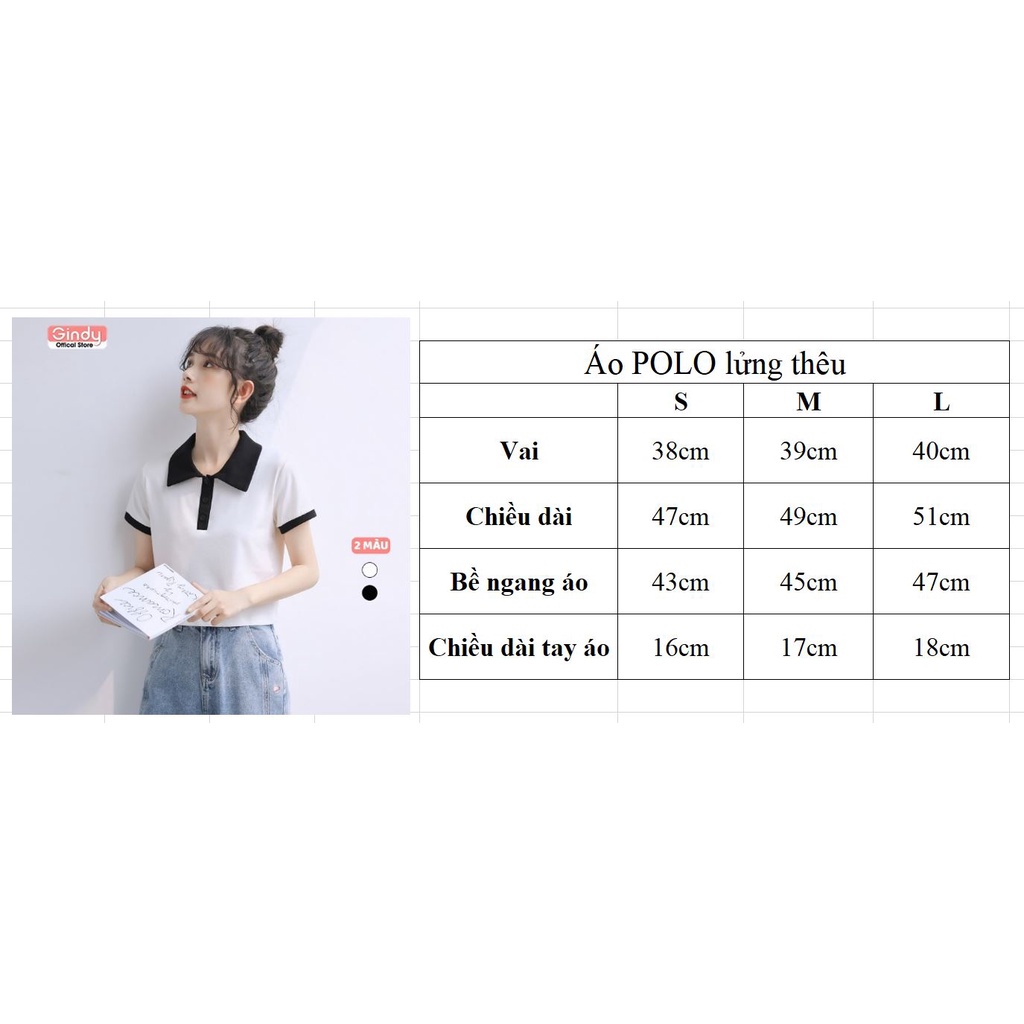 Áo phông nữ croptop GINDY cổ bẻ polo chất cotton thoáng mát tay lỡ form rộng A8103