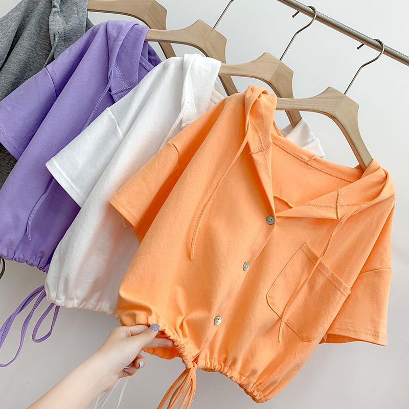 Áo Thun Cotton Tay Ngắn Có Mũ Trùm Đầu Phong Cách Đường Phố Mùa Hè Cho Bé Gái 7-13 Tuổi