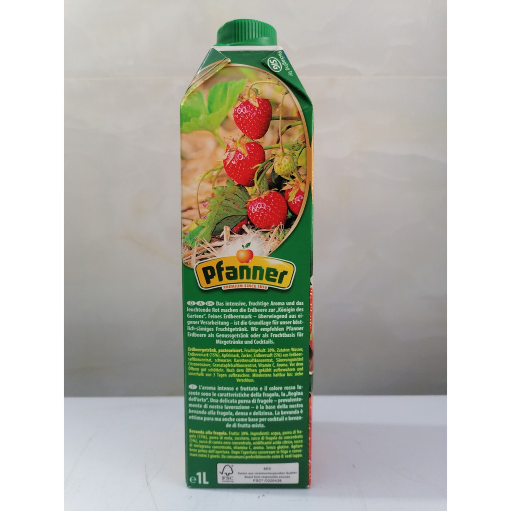 [1 Lít – Dâu tây] Nước ép trái cây [Austria] PFANNER Strawberry Juice (nvt-hk)