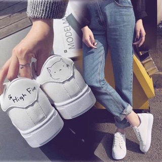 Giày trắng độn đế gót mèo xinh xắn