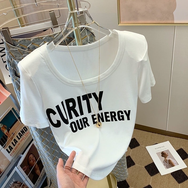 Áo Thun Tay Ngắn Cổ Chữ U Dáng Ôm Thời Trang Mùa Hè Dễ Phối Đồ Cho Nữ