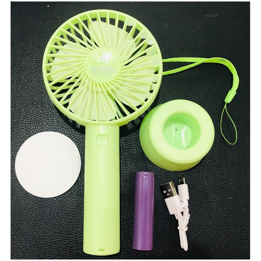 Quạt cầm tay mini 4 cánh kèm pin sạc - có đế để bàn