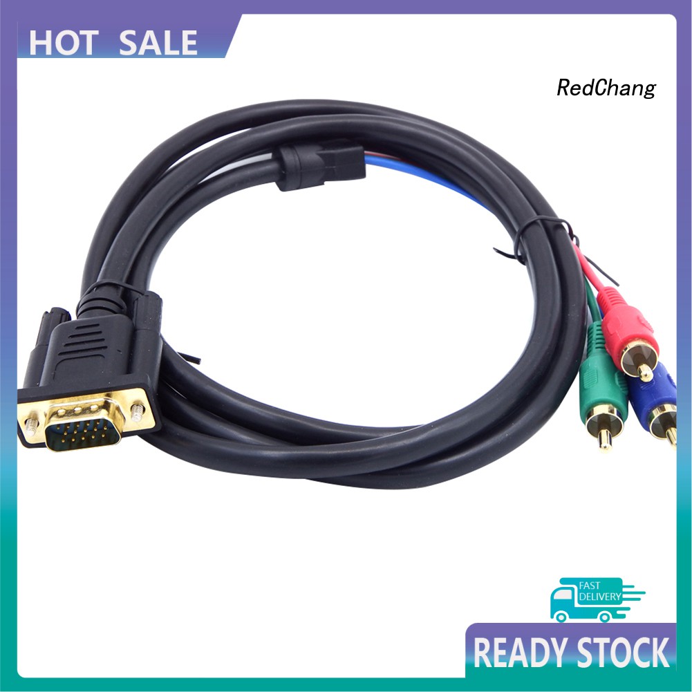 -SPQ- DOONJIEY 1.5m VGA to TV 3 RCA Component AV Audio Adapter Cable for PC Laptop