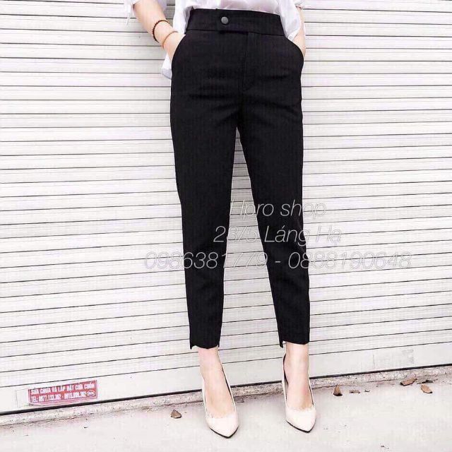 Quần baggy vải cúc lệch gấu