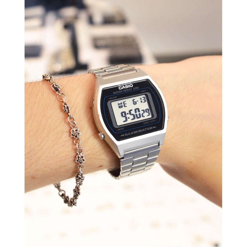 Đồng hồ Nữ Casio B640WD-1D, đồng hồ chính hãng, Silver mặt đen
