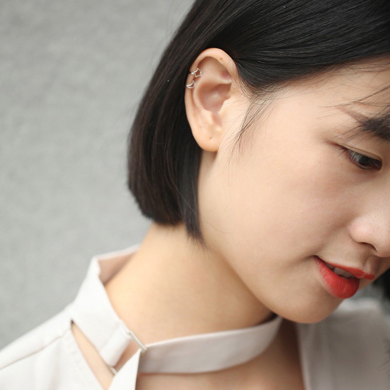 Khuyên Tai Tròn Kẹp Vành Tai Bằng Đồng Trắng Phong Cách Hàn Quốc Tối Giản Dành Cho Nữ