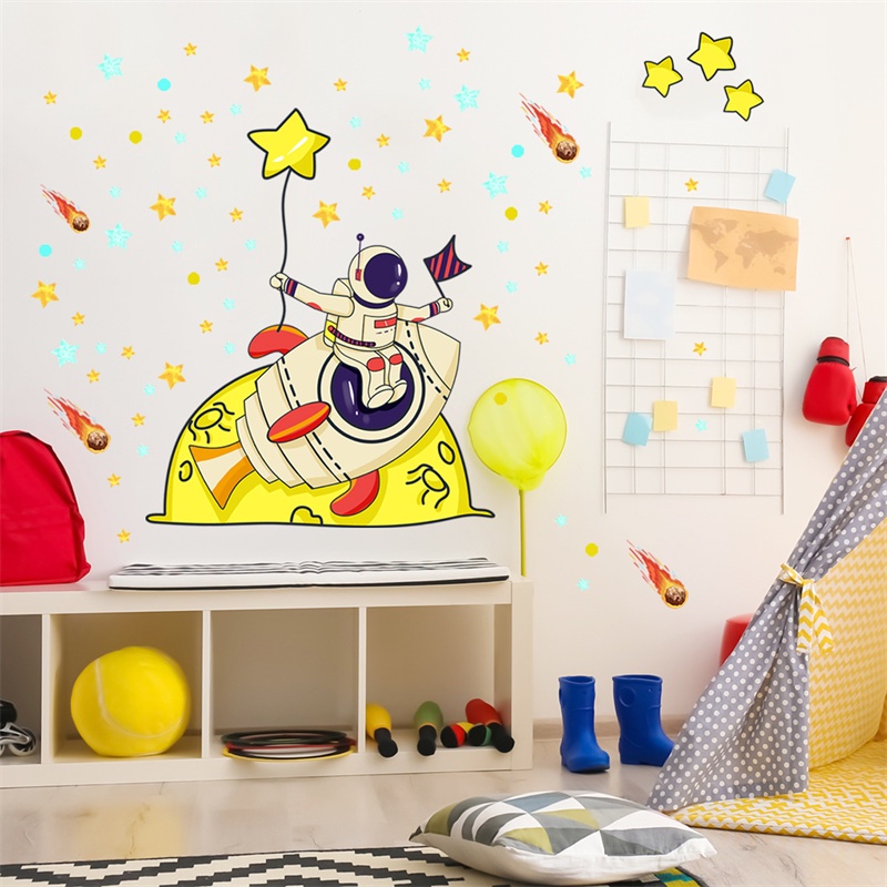 Mới Sticker Dán Tường Tự Dính Hình Phi Hành Gia Vũ Trụ Hoạt Hình Trang Trí Phòng Khách / Phòng Ngủ / Nhà Trẻ