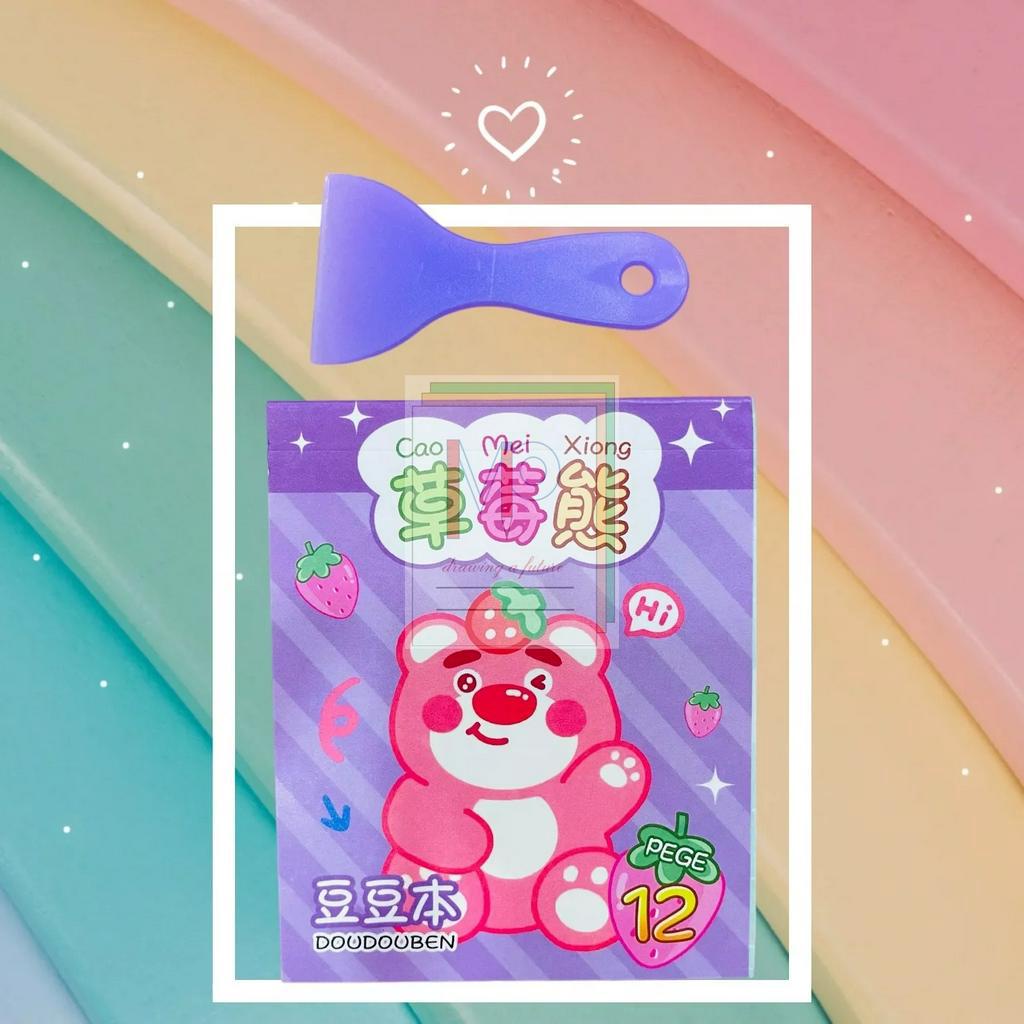 Sổ Sticker gấu dâu mix hoạt hình kèm cán/ Quyển 12 tờ Sổ Hình Dán Sticker Gấu Dâu Lotso Size Nhỏ Siêu Cute.