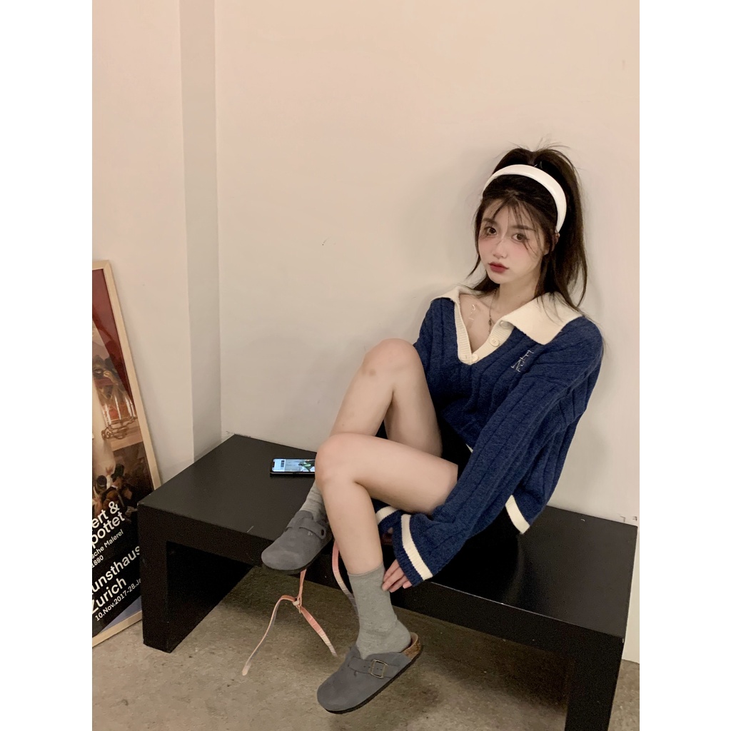 Áo dệt kim tay dài dáng rộng cài nút thời trang phong cách Hàn Quốc cho nữ | BigBuy360 - bigbuy360.vn