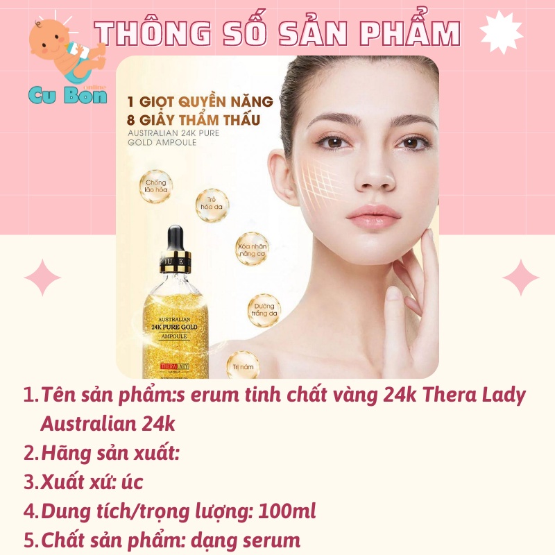 serum tinh chất vàng 24k Thera Lady Australian 24k Pure Gold Ampoule 100ml Cấp ẩm chống oxy hóa cho làn da trẻ đẹp