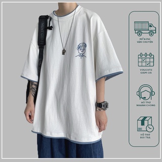 Áo thun ngắn tay giả hai lớp thời trang Hàn Quốc trẻ trung dành cho nam