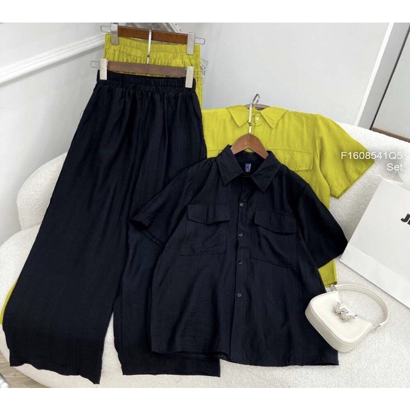 Set đũi áo cổ bẻ hai túi kèm quần dài TT1608