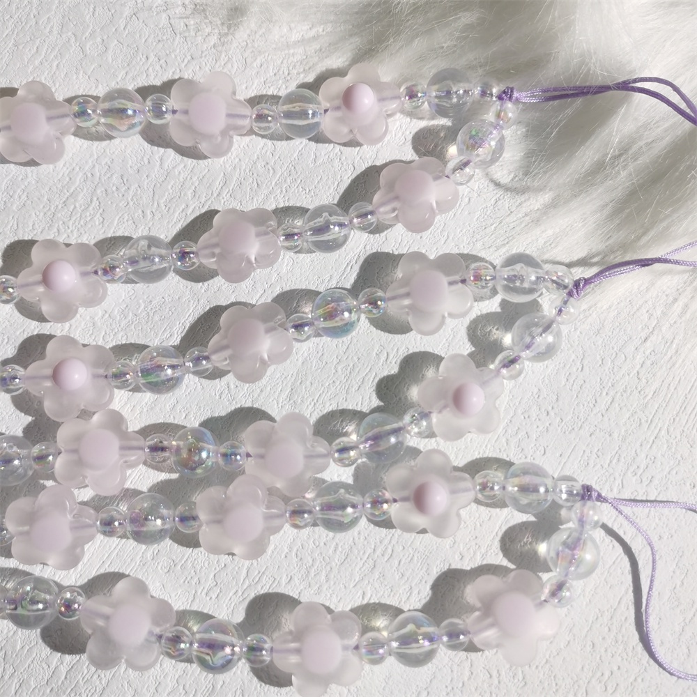 Dây Đeo Điện Thoại Acrylic Mềm Trong Suốt Chống Thất Lạc Đính Hạt Ngọc Trai Hình Hoa Màu Tím Dễ Thương