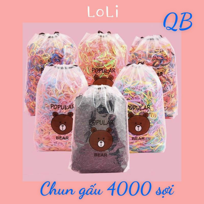 Túi Chun Buộc Tóc Bịch 4000 Chun Cho Bé Kèm Túi Gấu
