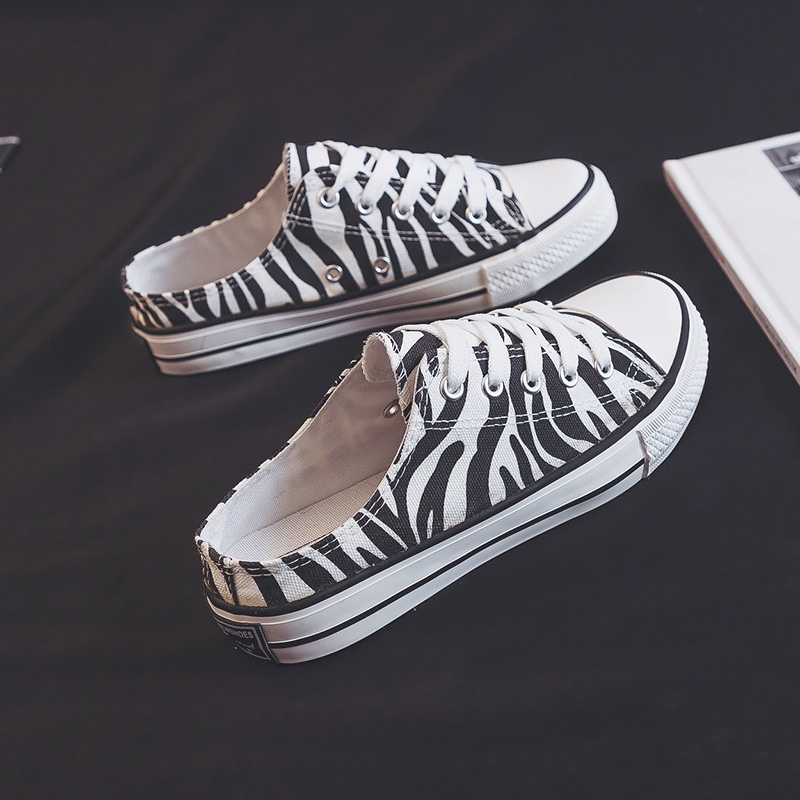 Ielgy Giày Lười Vải canvas Hở Gót Họa Tiết Bò Sữa Cho Nữ