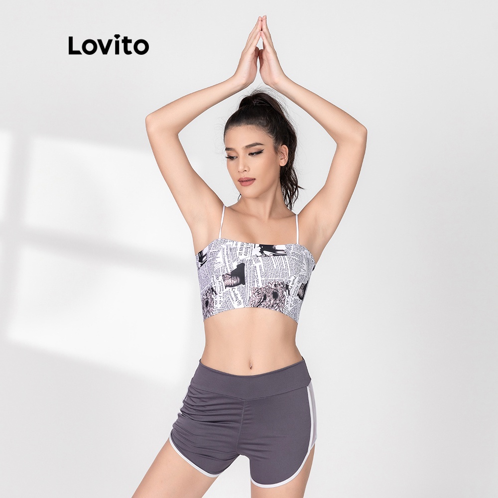 Áo ngực Lovito nhuộm màu loang nhanh khô phong cách thể thao L06083 (Màu xám)