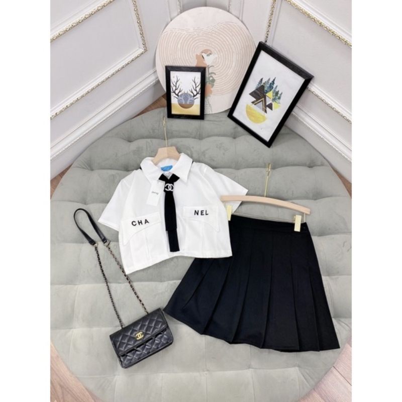 Áo sơ mi croptop CH-NEL (Tặng kèm cà vạt)  ALOHASHOP
