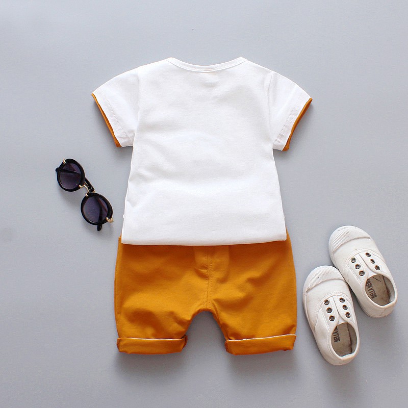 Set áo sơ mi ngắn tay có túi + quần short đáng yêu cho bé trai