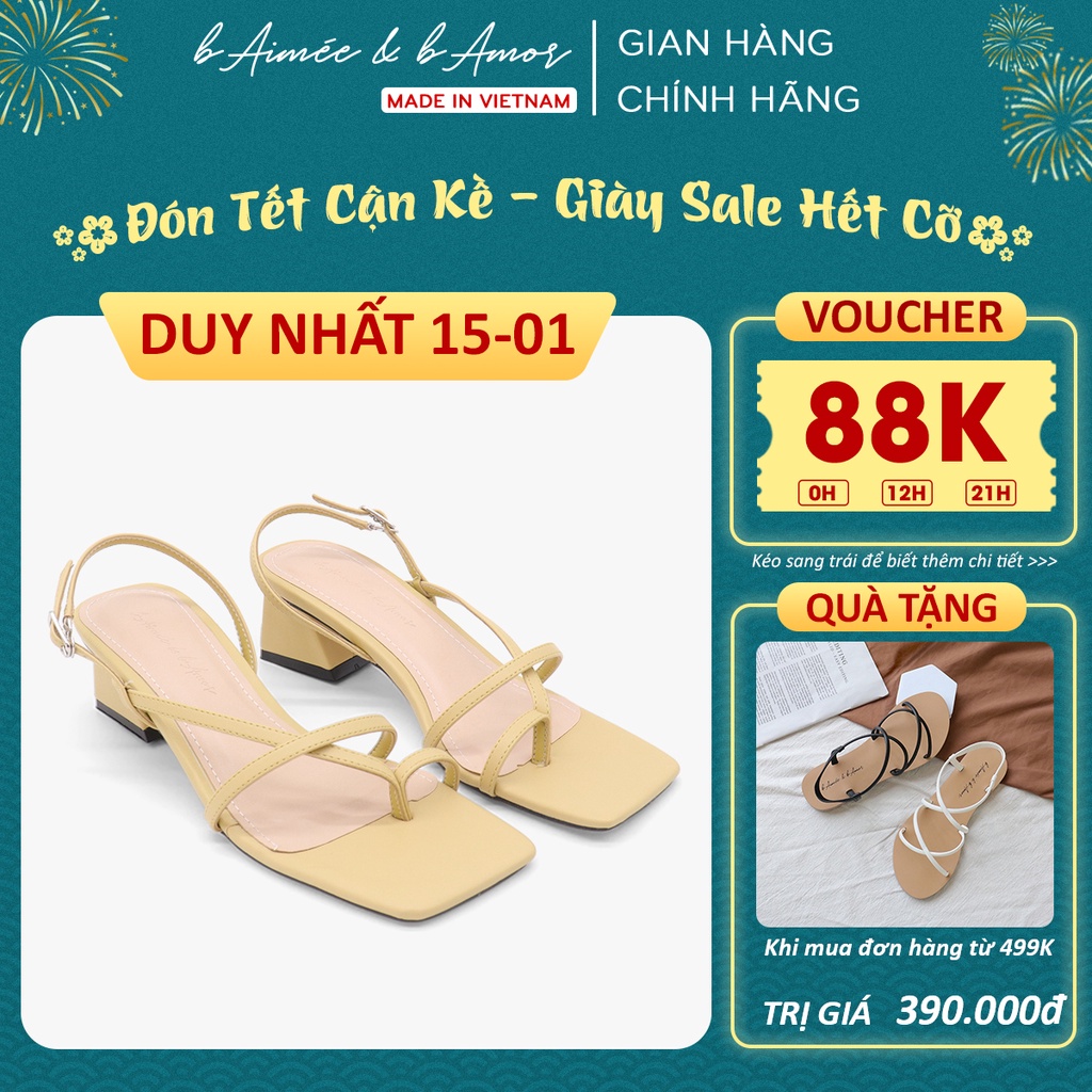 Sandal xỏ ngón nữ cao gót đế vuông 5p quai mảnh mũi vuông đẹp thời trang công sở bAimée &amp; bAmor - MS1680