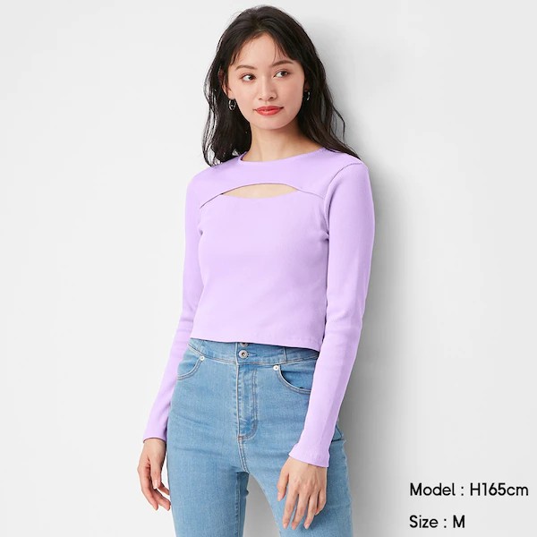 Áo len tăm GU Nhật - Áo len tăm tay dài cutout trước ngực