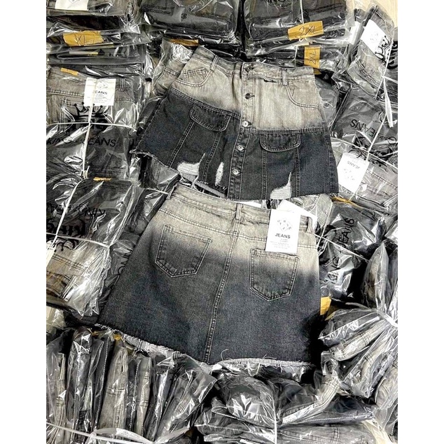 BIGSIZE Chân váy jeans rách phối màu 55-95kg