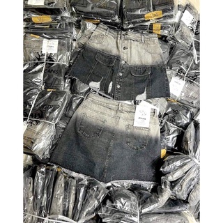 Bigsize chân váy jeans rách phối màu 55-95kg