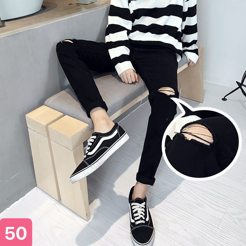 Quần jean nam Aria xanh nhạt rách gối chất bò cao cấp co dãn 4 chiều