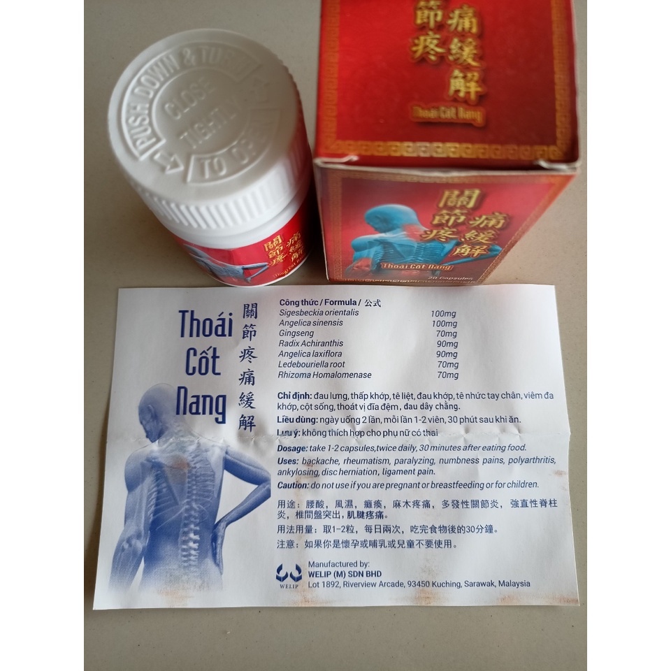 Thoái cốt nang chính hãng Malaysia giảm đau xương khớp hiệu quả Hộp 20 viên