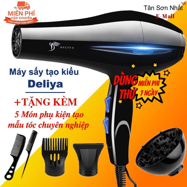 [TẠO KIỂU SIÊU ĐẸP] Máy Sấy Tóc DELIYA Nóng lạnh 2 chiều Công Suất Lớn 2200W Tặng Kèm 5 Phụ Kiện Chuyên Nghiệp