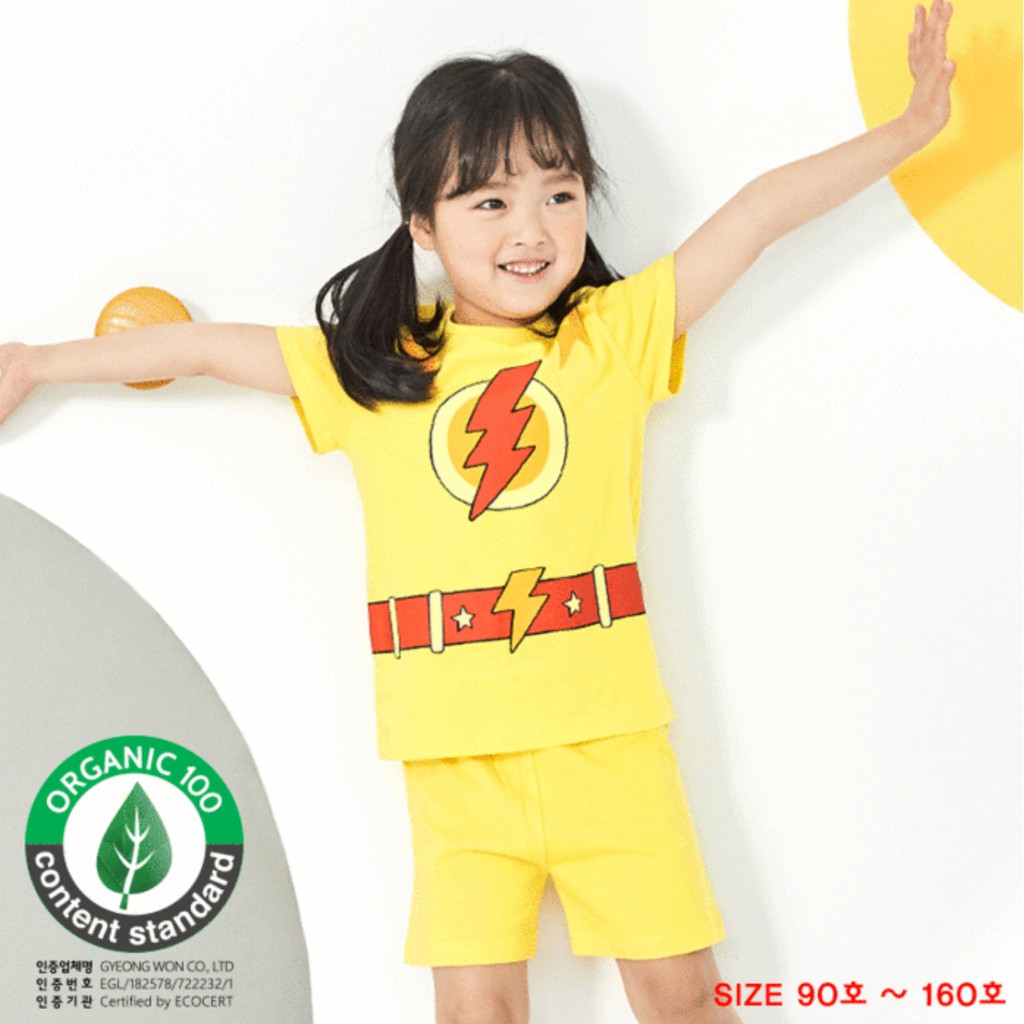 Bộ đồ bé gái/ bé trai Hàn Quốc uniFriend cộc tay _ Hero Yellow