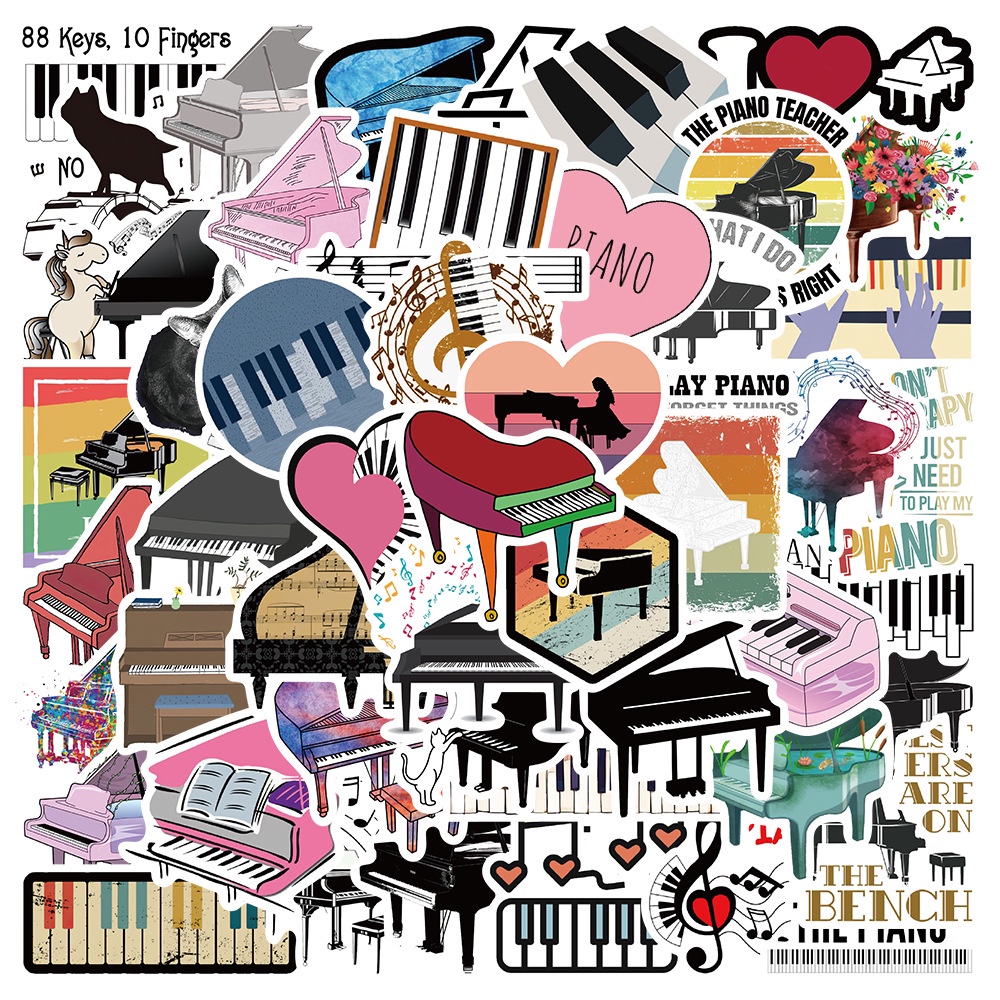 Bộ 100 Cái/Bộ ❉ Miếng Dán Trang Trí Đàn Piano Độc Đáo ❉ Sticker Dán Tường Chống Thấm Nước Thời Trang