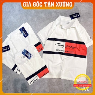 Áo polo nữ trắng 2 sọc ngang in chữ phối màu đỏ đen, áo phông nữ cộc tay trắng chất đẹp thoáng mát - Lyndoo