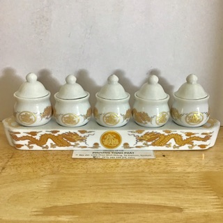 Bộ 5 Ly Cúng Có Nắp Sứ Rồng Vàng Kèm Đế