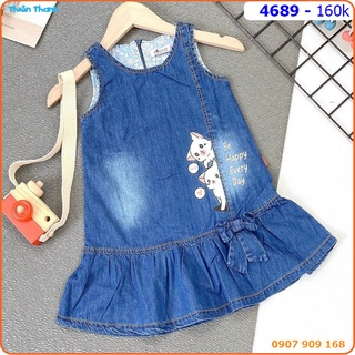 Đầm bé gái jean hoạ tiết mèo con xinh xắn - 4689