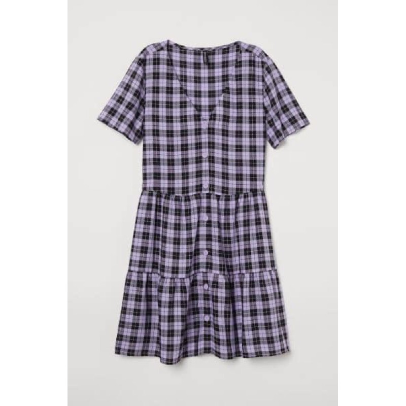 Đầm H&M caro tím size M chính hãng mới 95%