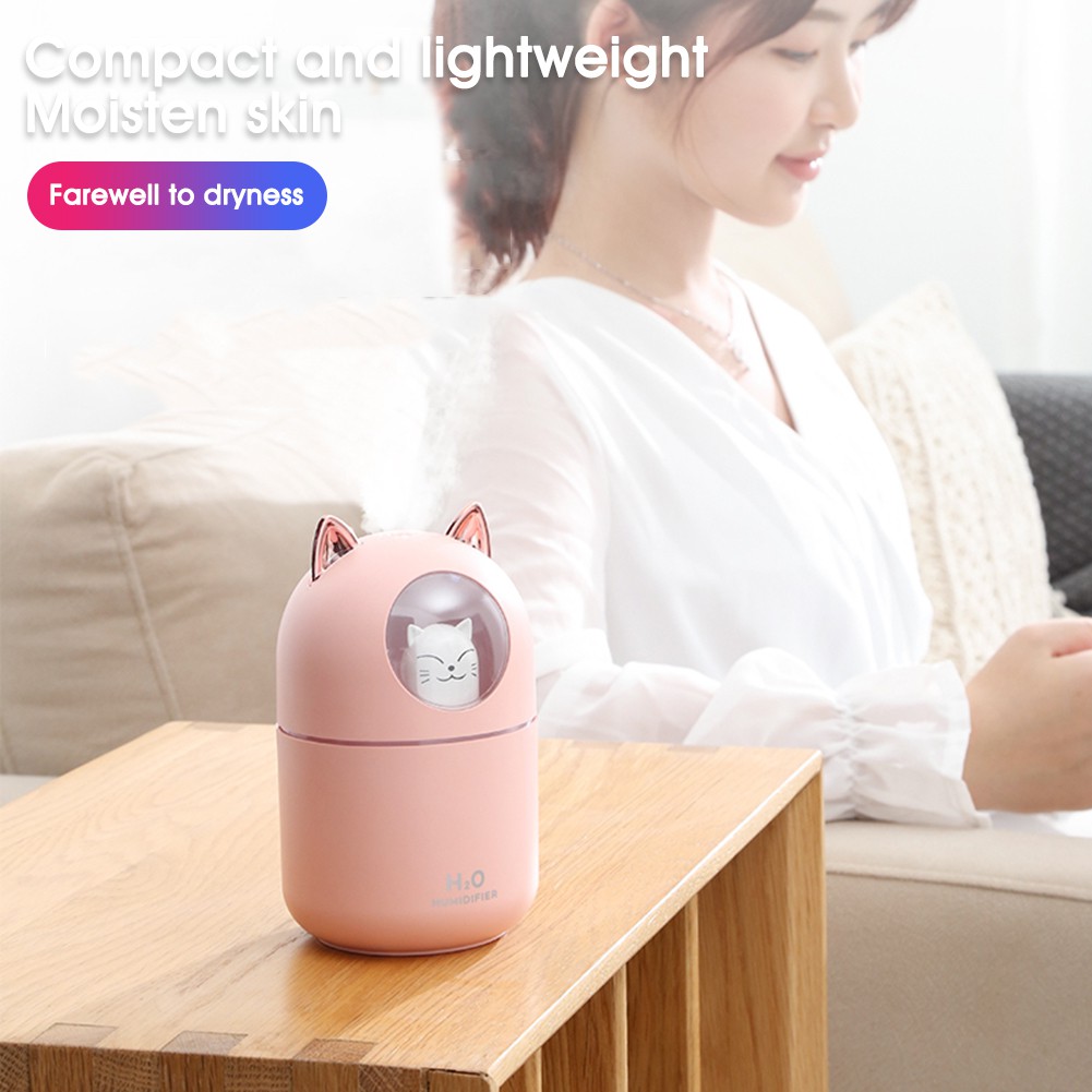 [Free Ship]Mini USB Humidifier Cute Cat with Colorful Lights 300ml Water Tank 4-8H Quiet Operation for HomeTắt tiếng