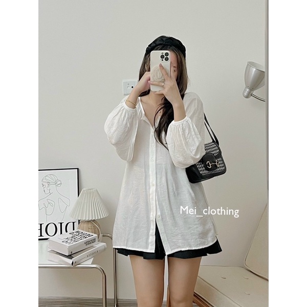 Áo Sơmi Đũi Mềm Cổ Tròn Tay Bồng